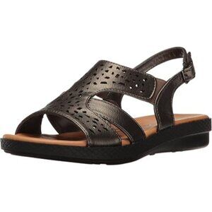 Easy Street Women's Bolt Flat Sandal Open Toe Heel Strap Pewter Gray Size 6